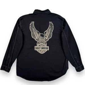Vintage Harley-Davidson Men’s Button-Down Shirt | Black | Eagle Back Patch | L